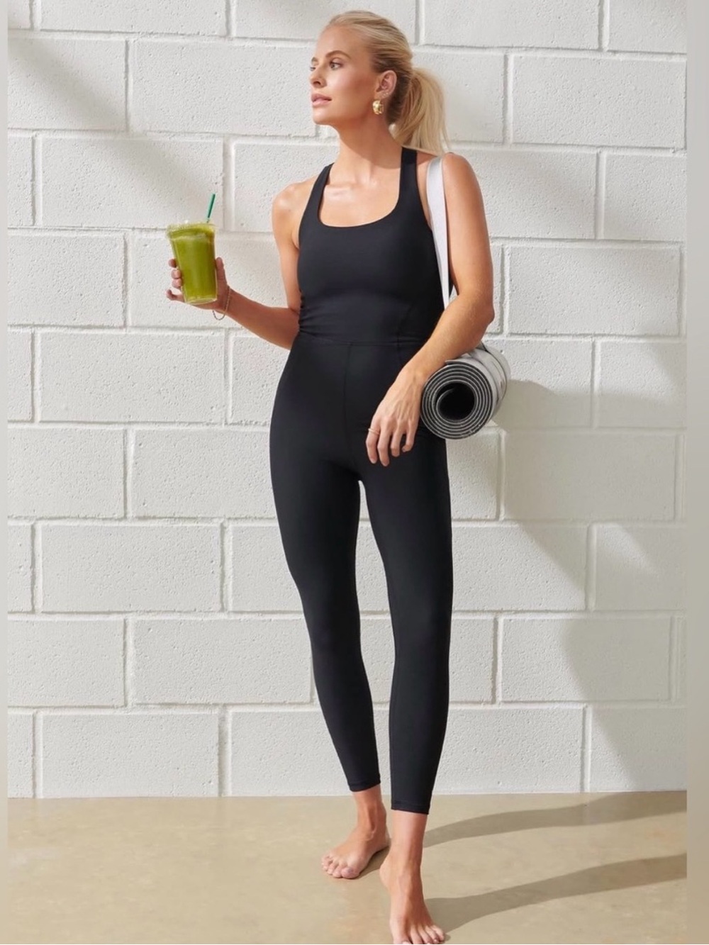 NWOT YPB SculptLUX Black Active Jumpsuit Cross Back One Piece Activewear SZ S
